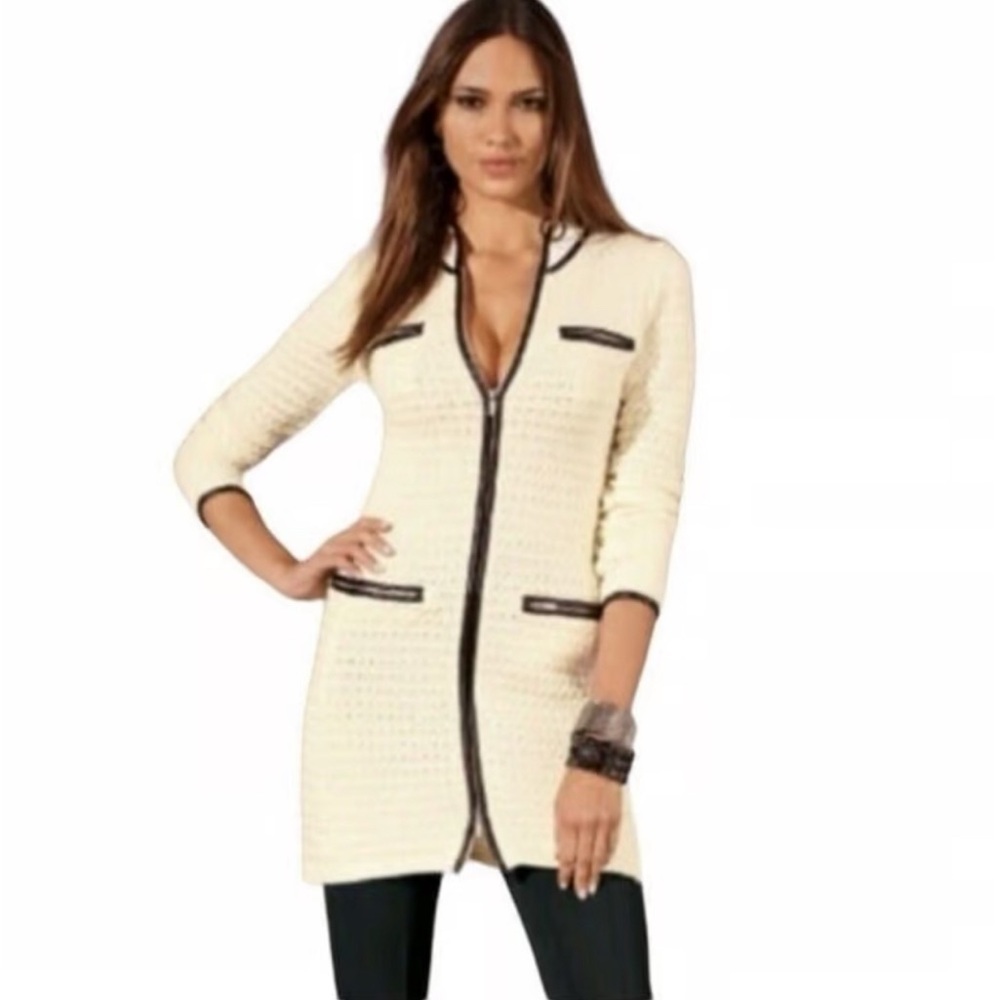 Boston Proper Women’s Textured Piped Cardigan Sweater Coat Size XS Cream